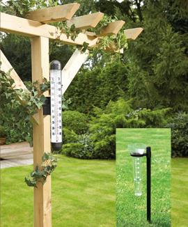 Termometer och regnmätare i set