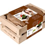 Mini-trädgård med Bio-tomater i trälåda